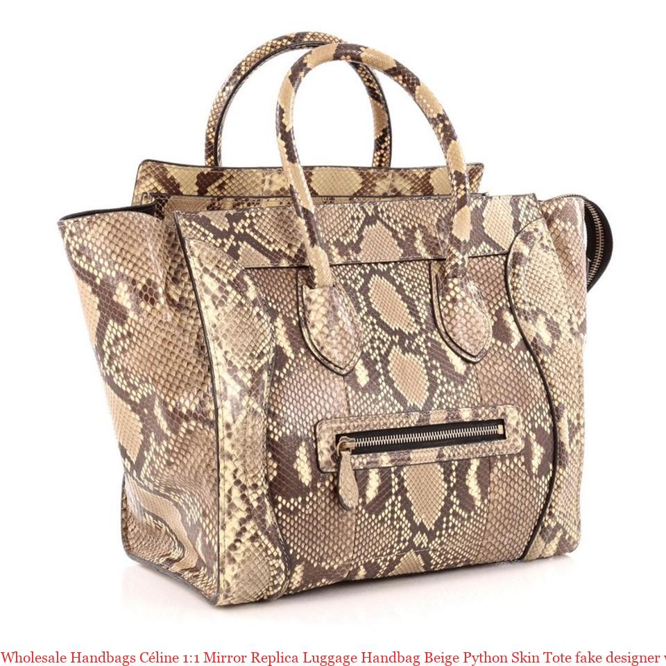 Wholesale Handbags Céline 1:1 Mirror Replica Luggage Handbag Beige Python Skin Tote fake ...